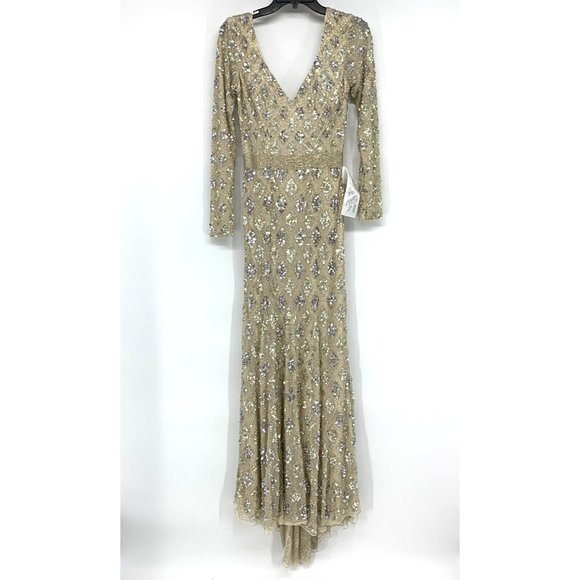 Mac Duggal Dress 5021 Geometric Embellished Evening Gown Long Sleeve - Picture 5 of 16